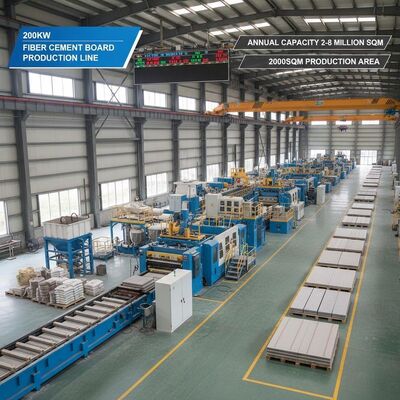 Linia produkcyjna płyt cementowo-włóknowych o mocy 200 kW, roczna zdolność produkcyjna 2-8 mln m², powierzchnia produkcyjna 2000 m², odpowiednia dla przemysłu