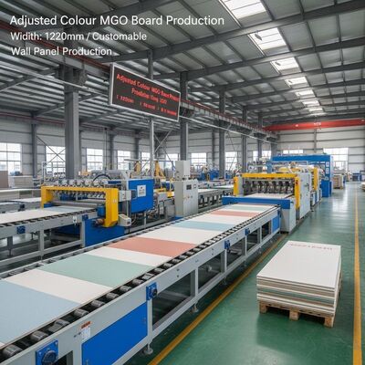 Linia produkcyjna płyt MgO o dostosowanym kolorze Oferująca szerokość płyty 1220 mm lub dostosowywalna Nadaje się do produkcji paneli ściennych
